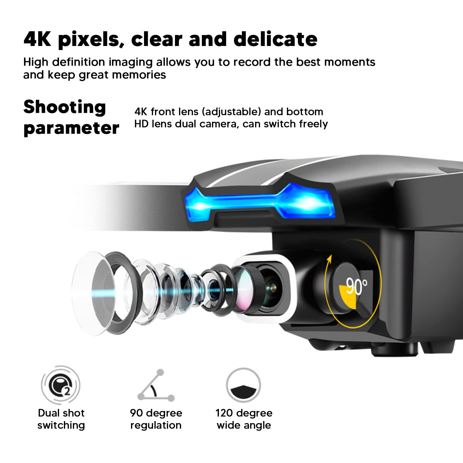 Septpenta Mini Dron dla Dzieci, Składany Mini Dron Z Podwójnym Aparatem 4K HD dla Chłopców I Dziewcząt, Lądowanie Jednym Klawiszem, Utrzymywanie Wysokości, Bateria Litowa 3, 7 V 650 mAh