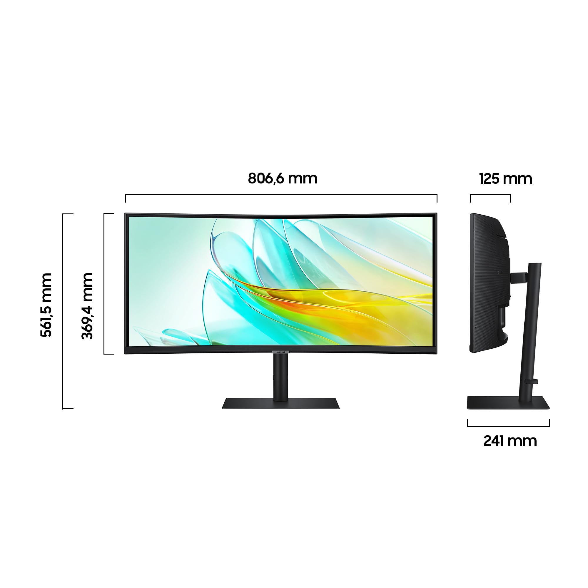 Samsung ViewFinity S65UC Curved Monitor 34 Zoll, Mit Lautsprechern, Bildschirm mit VA-Panel, 3.440 x 1.440 Pixel, Bildwiederholrate 100 Hz, Reaktionszeit 5 ms, 90 W Laden via USB-C, Pivot