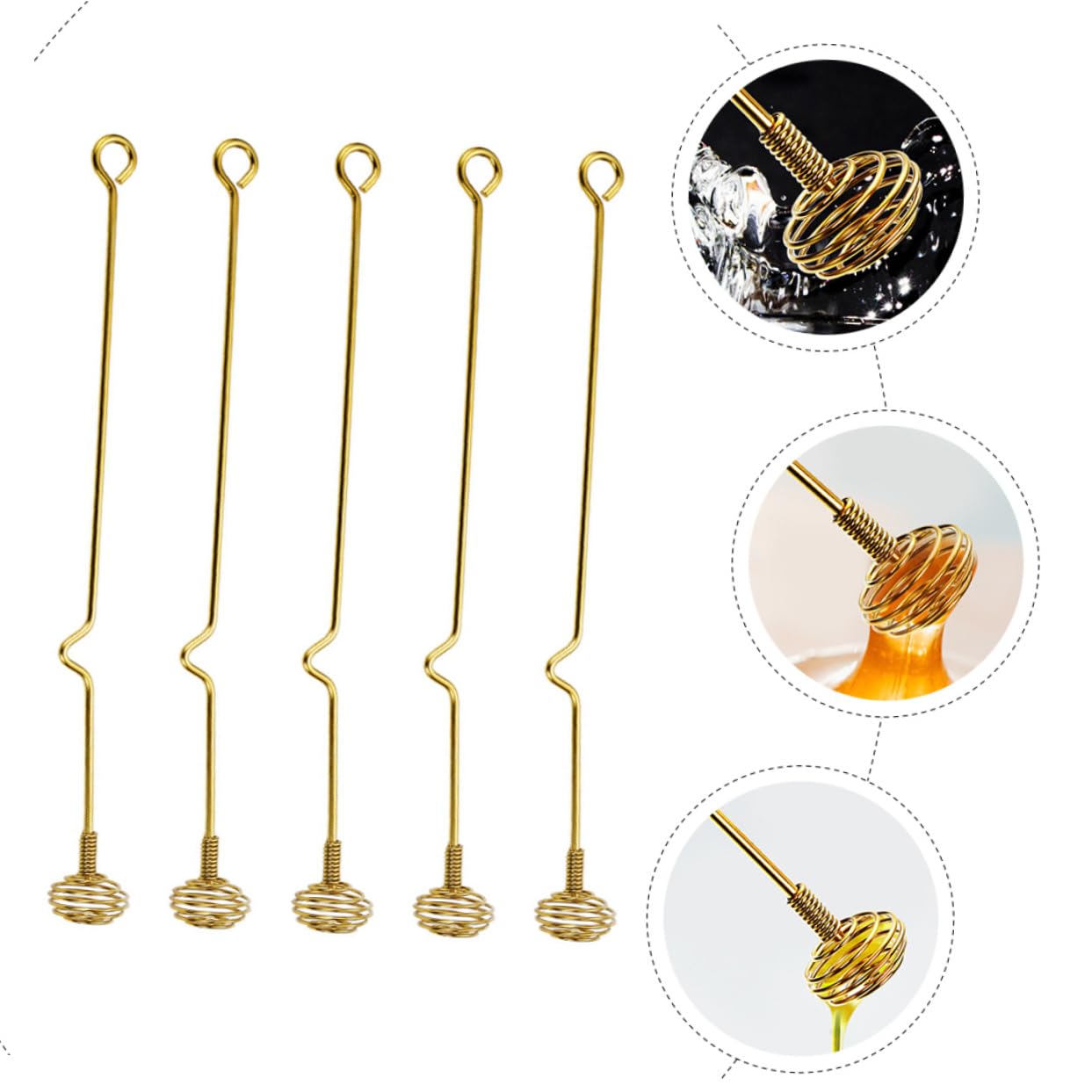 SOLUSTRE Stainless Steel Honey Stirrer Set 5pcs Delicate Dippers for Household Tea Coffee and Cocktails