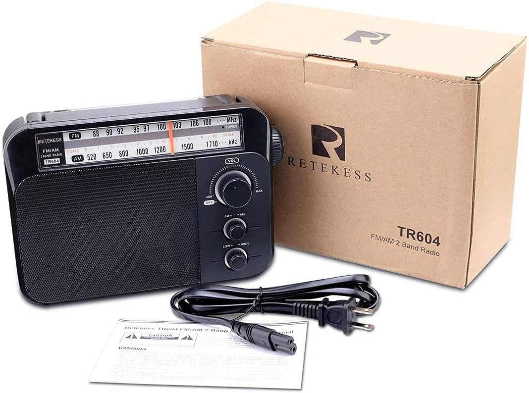Best Seller Retekess TR604 AM FM Radio, Portable Plug in Wall Radios with Operation Friendly, Powered by 3 D Batteries or AC 110V, Suit for Senior and Home (Black)
