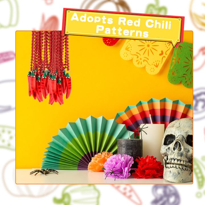 Hoarost 36 Pcs Chili Pepper Bead Necklaces Fiesta Red Pepper Beads Necklaces for Carnival Party Supplies Decorations - Image 3