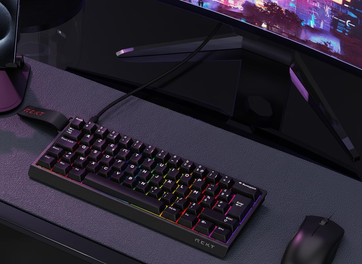 REKT Clavier Gaming Magnétique HIRO 60 HE (AZERTY) – Switchs Effet Hall Amber Pro, Rapid Trigger, Format 60% Compact, RGB, Keycaps PBT, Hot-swappable, 8000 Hz, Scan Rate 128K, Precision de 0,01mm