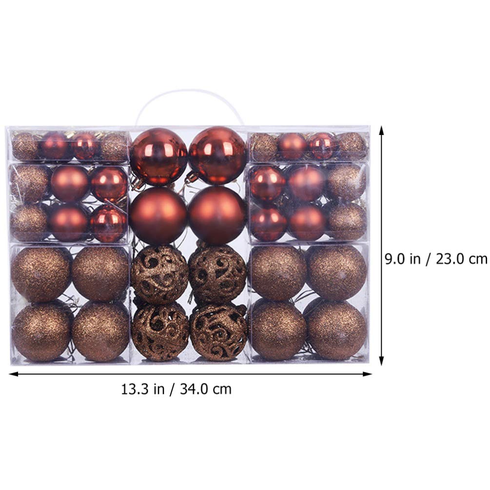 Toyvian 1 pudełko / 100 sztuk bombek choinkowych z ornamentami z tworzywa sztucznego, nietłukące się, brokatowe bombki choinkowe, zawieszka, dekoracja weselna (6 cm, kawowe)