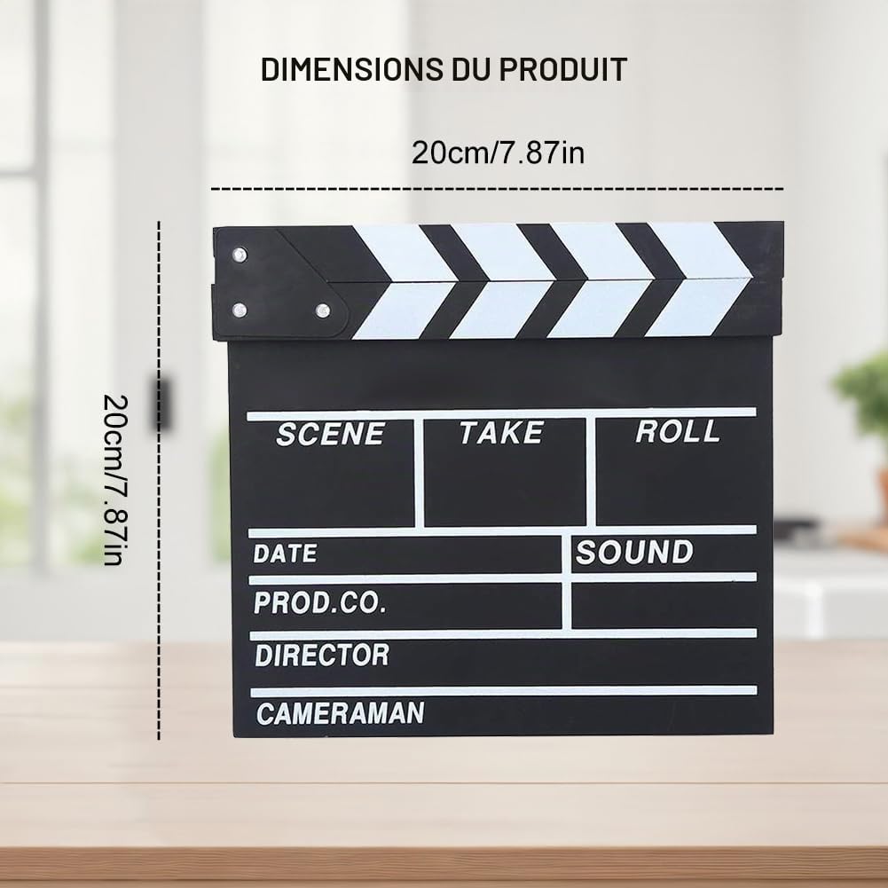Rabat de Film - 20 x 20 cm - Director Flap Synchronous Flap - pour Film Acrylique - pour Film, séries TV, Accessoires de Prise de Vue, commerciaux (Noir - 1 pièce)