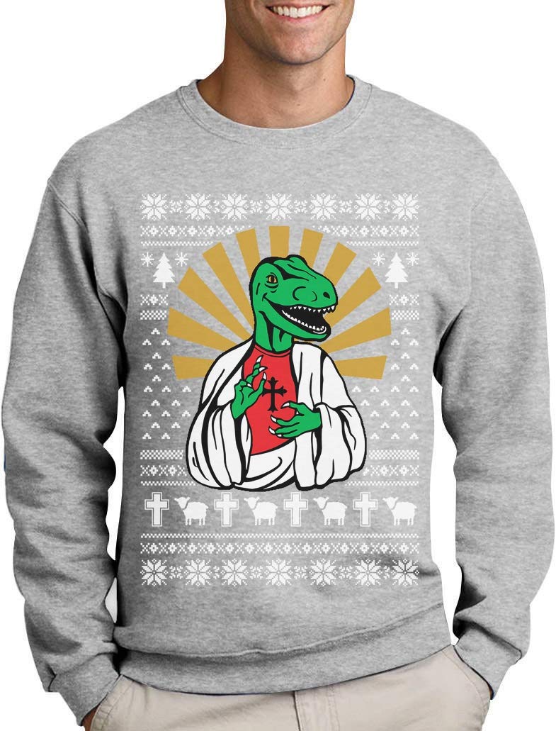 Dinosaur Raptor LOL Jesus T-rex Meme Ugly Christmas Sweatshirt