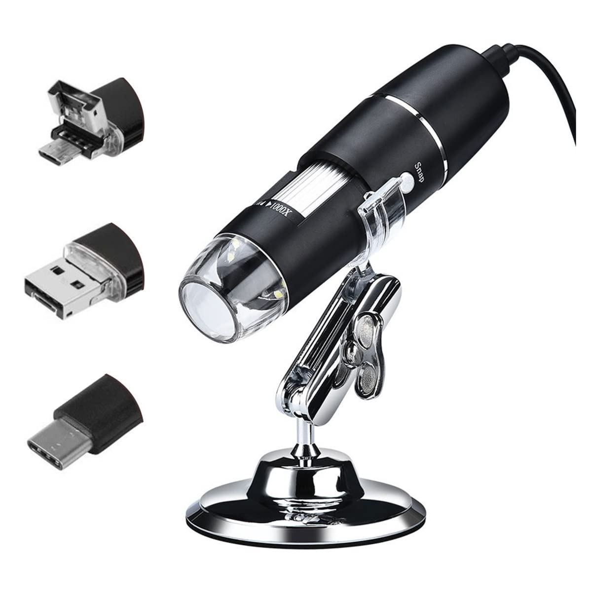 Microscope 1600X Electronic Microscope Digital Microscope 3 in 1 USB for LED Magnifier(Silver Holder)