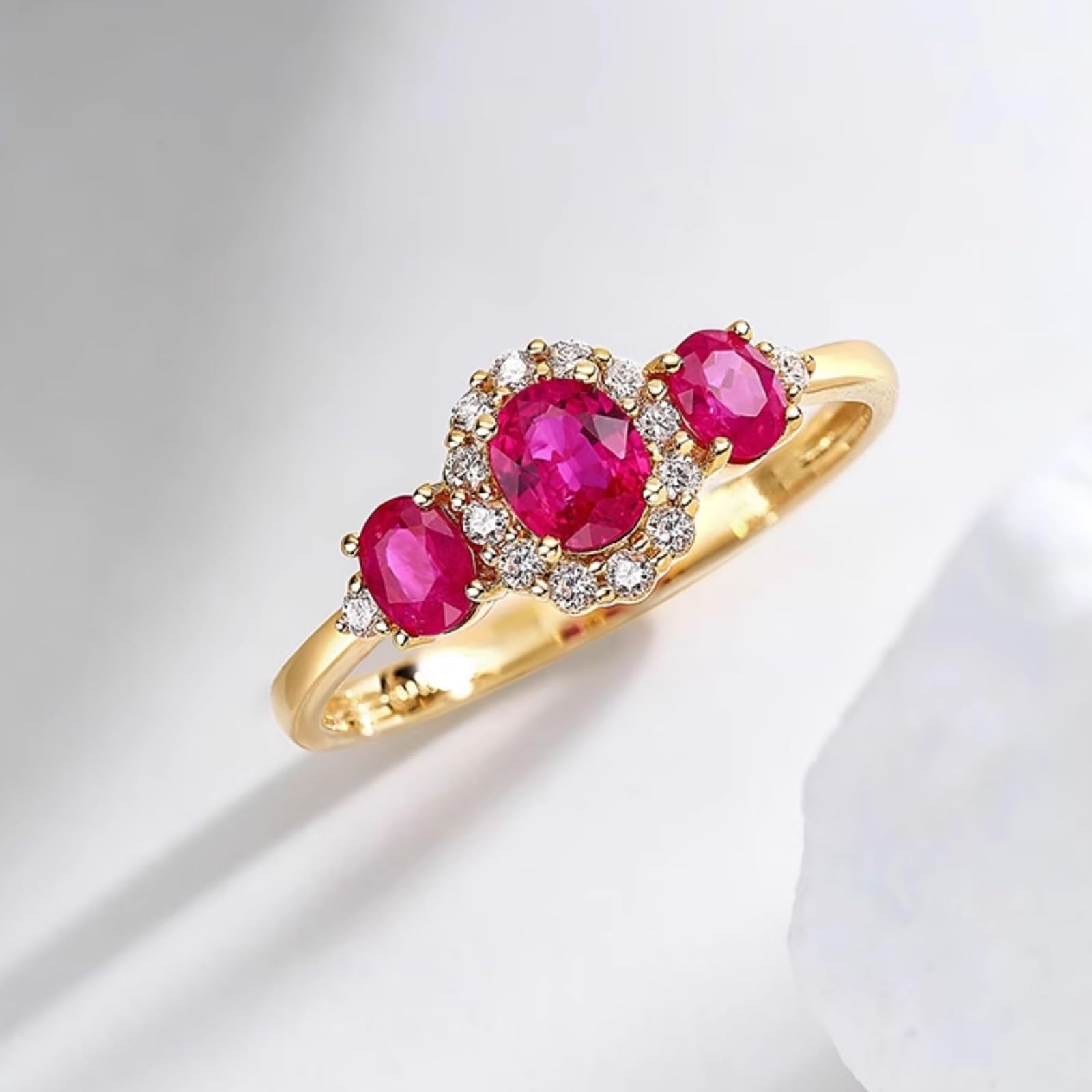 Anillo de rubí de 0,9 quilates para mujer, oro auténtico, elegante anillo de compromiso, anillos de boda para mujeres