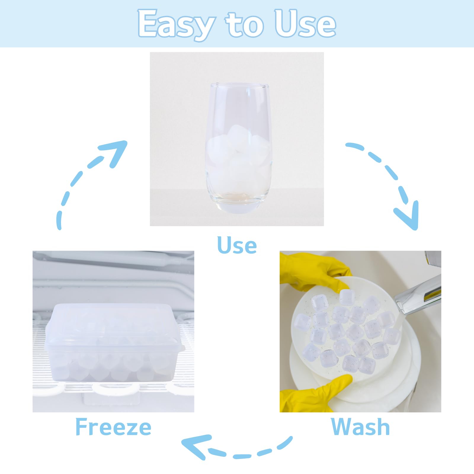 Cubo de hielo reutilizable con tapa y contenedor, paquete de 60 cubitos de hielo de plástico para bebidas, sin BPA, cubos de hielo cuadrados recongelables para botellas de agua, whisky, vodka, café,