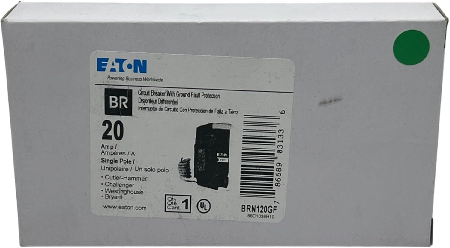 Eaton BRN120GF Br Gfci, 5ma, 1 Pole, 10kaic, 20a, Pigta