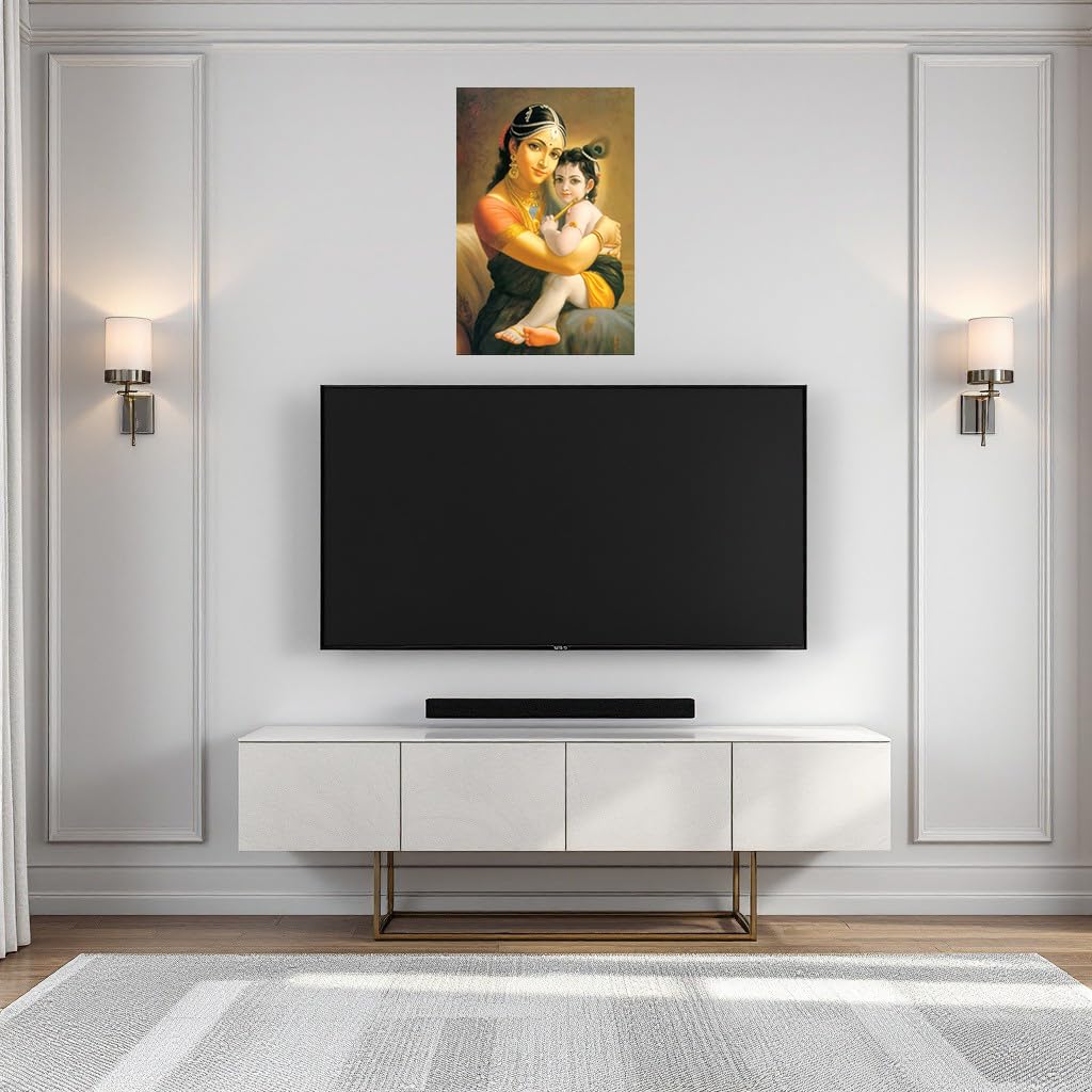Dharvika Innovations Maa Yashoda with Bal Krishna Wall Poster, Self Adhesive Vinyl, 18 x 24 Inches, Sparkle Lamination 1867 1