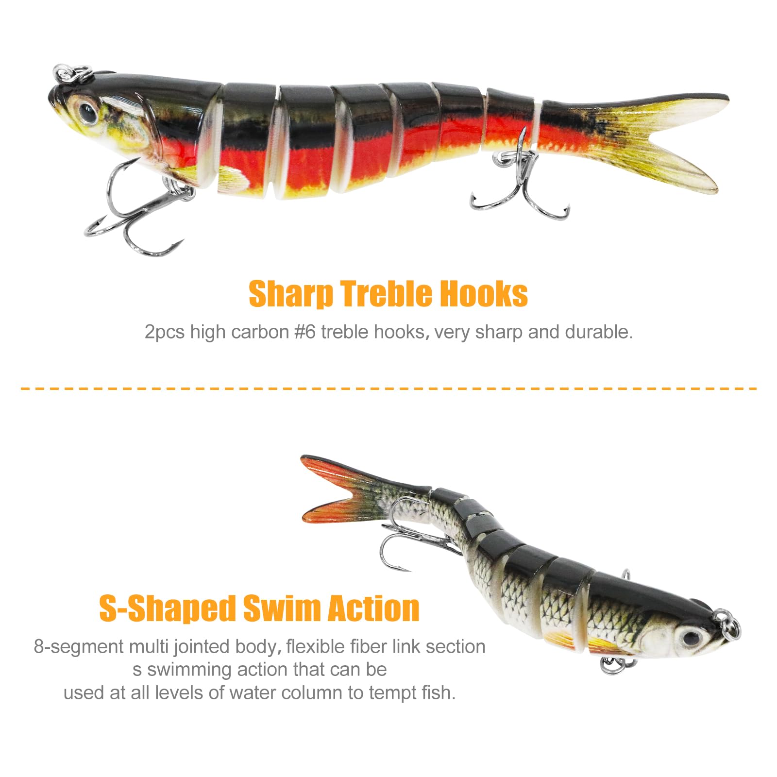 5 Pezzi Artificiali Spinning Mare, Esche Artificiali Spinning Mare, Swimbaits pesce persico, Luccio, Luccioperca, Elementi Essenziali della pesca in Mare