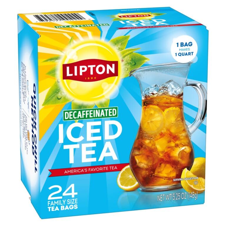 Image of Lipton Decaf Black Iced Tea Bags, Family Size, 144 Count | Makes 1 Qt. of Decaffeinated, Zero Calorie, Rainforest Alliance Certified Premium tea for Hot or Iced Tea (24 Ct. - 6-Pack)