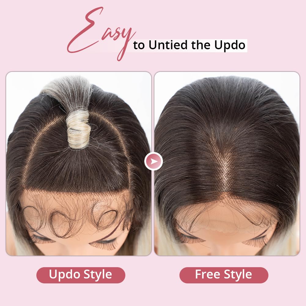 Style Icon 13x4 Super Long Straight Lace Front Wigs 38 inch Updo Style Ombre Blonde Straight Hair Wig for Women Synthetic Free Part Wig - Image 3