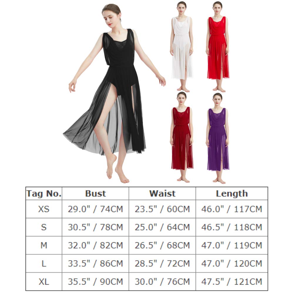 FYMNSI Adult Women Lyrical Dance Costume Modern Contemporary Dancewear V-Neck Backless Split Mesh Tulle Long Skirt Flowy Overlay Dress Stage Performance Clothing
