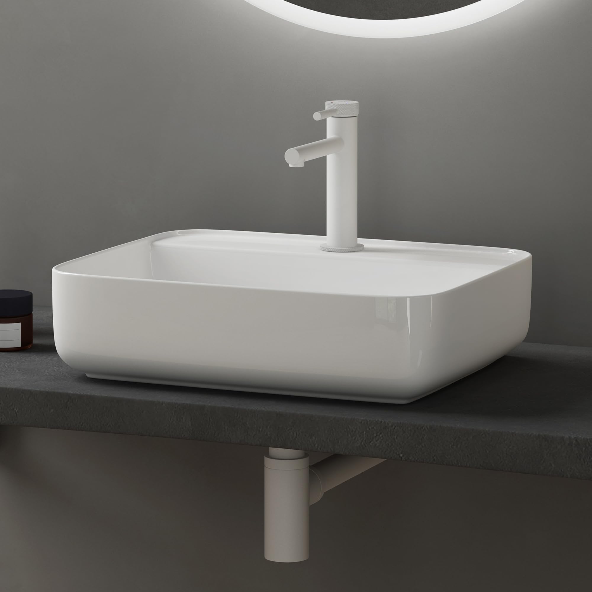 doporro Lavabo da Appoggio 50x40x13,5cm, Lavandino Bagno Brüssel107 in Ceramica con Nano Rivestimenti inclusi, Bianco