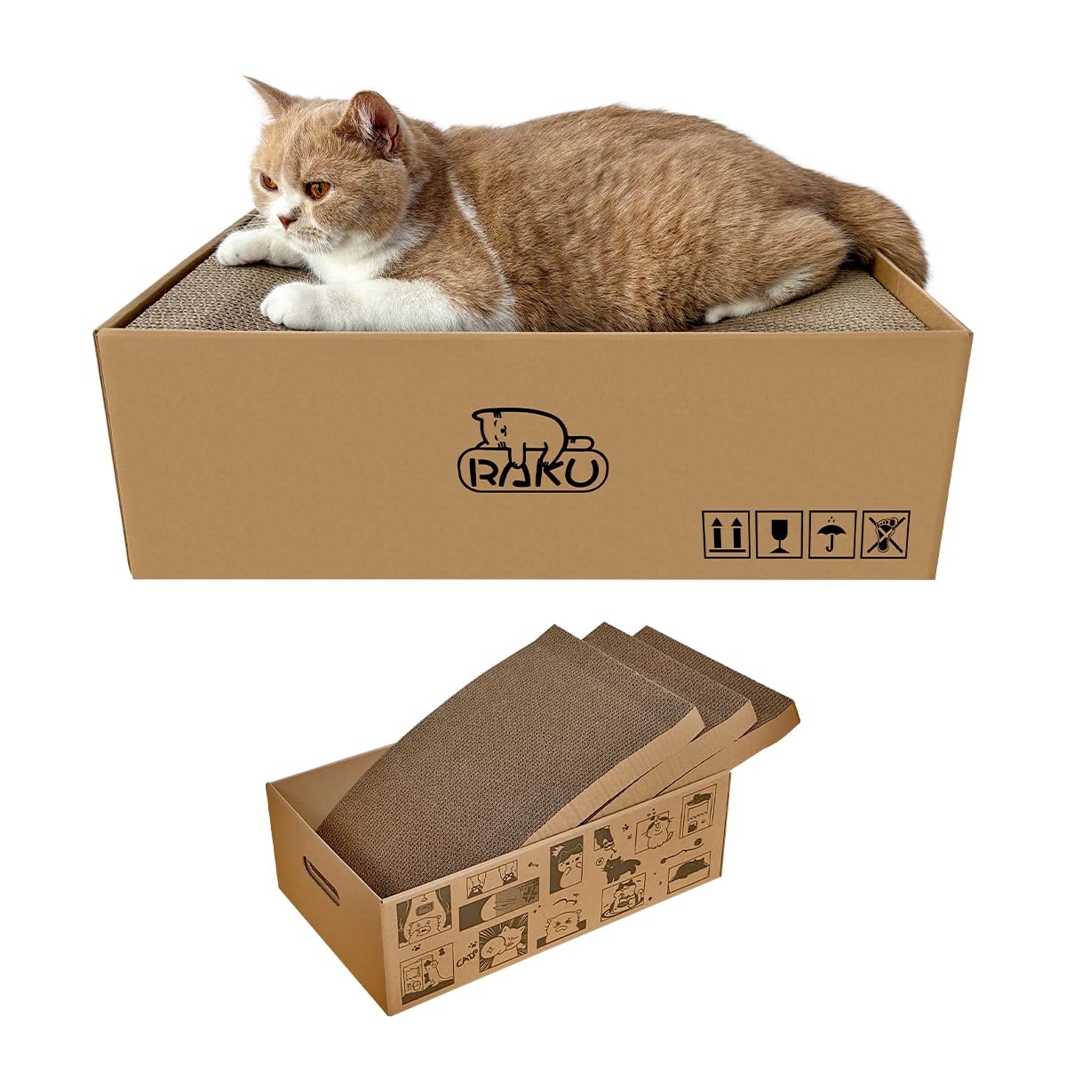 RAKU 猫爪とぎ キャットタワー ねこつめとぎ ダンボールハウス 天板替え ３…