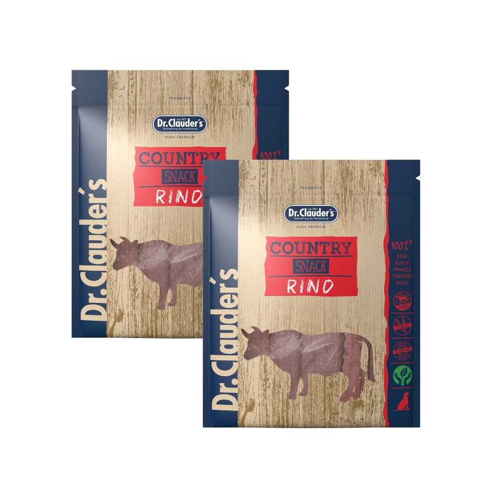 Country Snack Manzo | Snack per cani | 2 x 170 g | Essiccato a vapore | Dr.Clauder's | Integratore alimentare | Per favorire la normale funzione digestiva | 95% carne di manzo | Confezione doppia