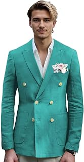 Double Breasted Blazer Men Linen Blazer Men Lightweight for Mens Casual Formal Business Wedding Prom