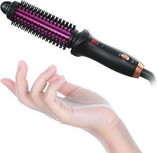 Mini Curling Iron Brush 1 Inch Barrel for Travel, Hair Curler Brush Curling Wand with Extra Long Tourmaline Ceramic Barrel, Anti-scal Brush Curling Iron for Short Hair/Shoudler Hair