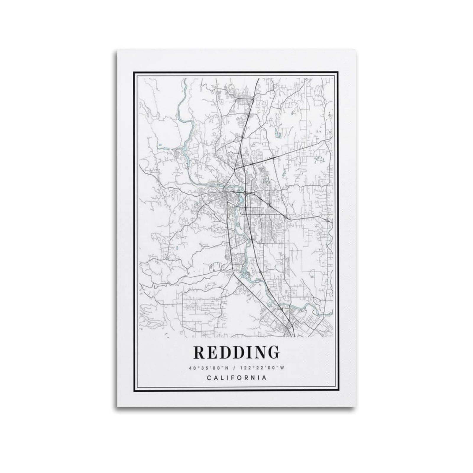 xiaoxiaoshen Redding California Map Canvas Poster Wall Art Prints Room Aesthetic Murals Bedroom And Living Decorations 20x30inch(50x75cm)