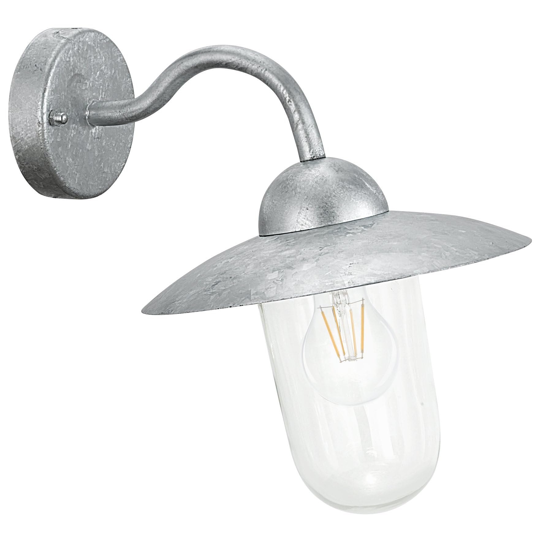 EGLO Lampa ścienna zewnętrzna Milton, 1-płomienna oprawa na ścianę | wykonana ze stali ocynkowanej na gorąco w kolorze srebrnym oraz szkła, oprawka E27, klasa szczelności IP44