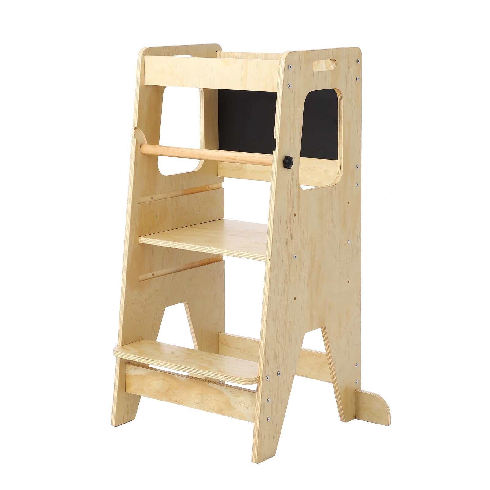 pädagogisch wertvoll Lernturm aus Holz für Kleinkinder | Verstellbarer Küchenhelfer/Tritthocker - rutschfest & kippsicher - mit Sicherheitsgeländer & Tafel - inkl. LCD-Zeichentafel