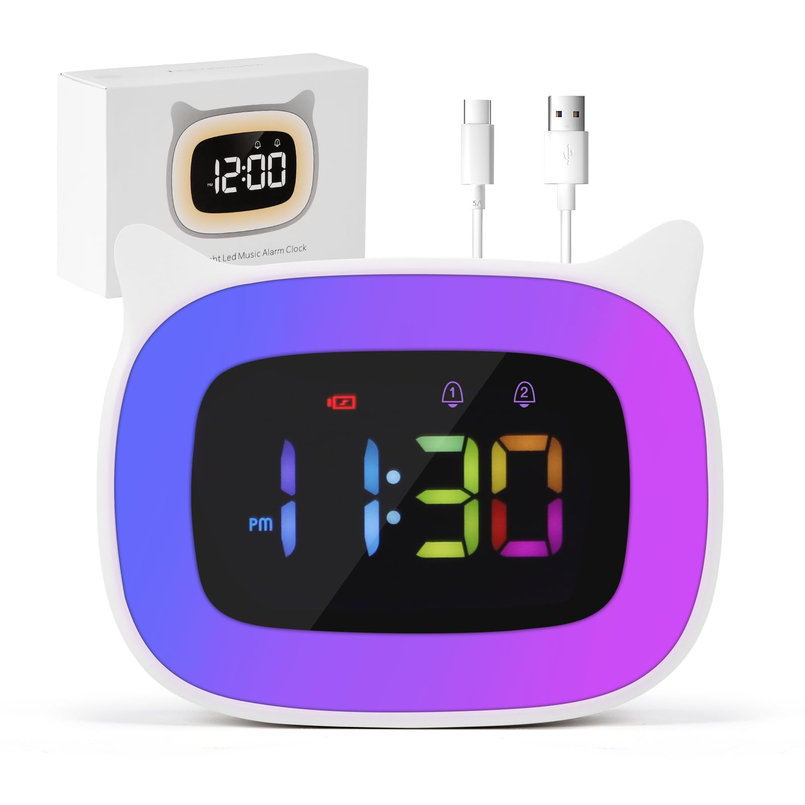 Despertador infantil Día Noche, Despertador de aprendizaje al sueño para niños, despertador recargable de entrenamiento para niños y niñas, despertador infantil luminoso LED, despertador infantil con