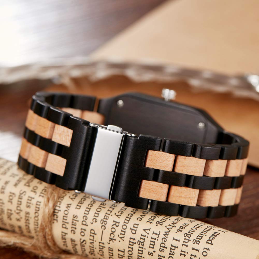 Reloj de madera rectangular de los hombres Movimiento de cuarzo Relojes de madera para hombres relojes para hombre