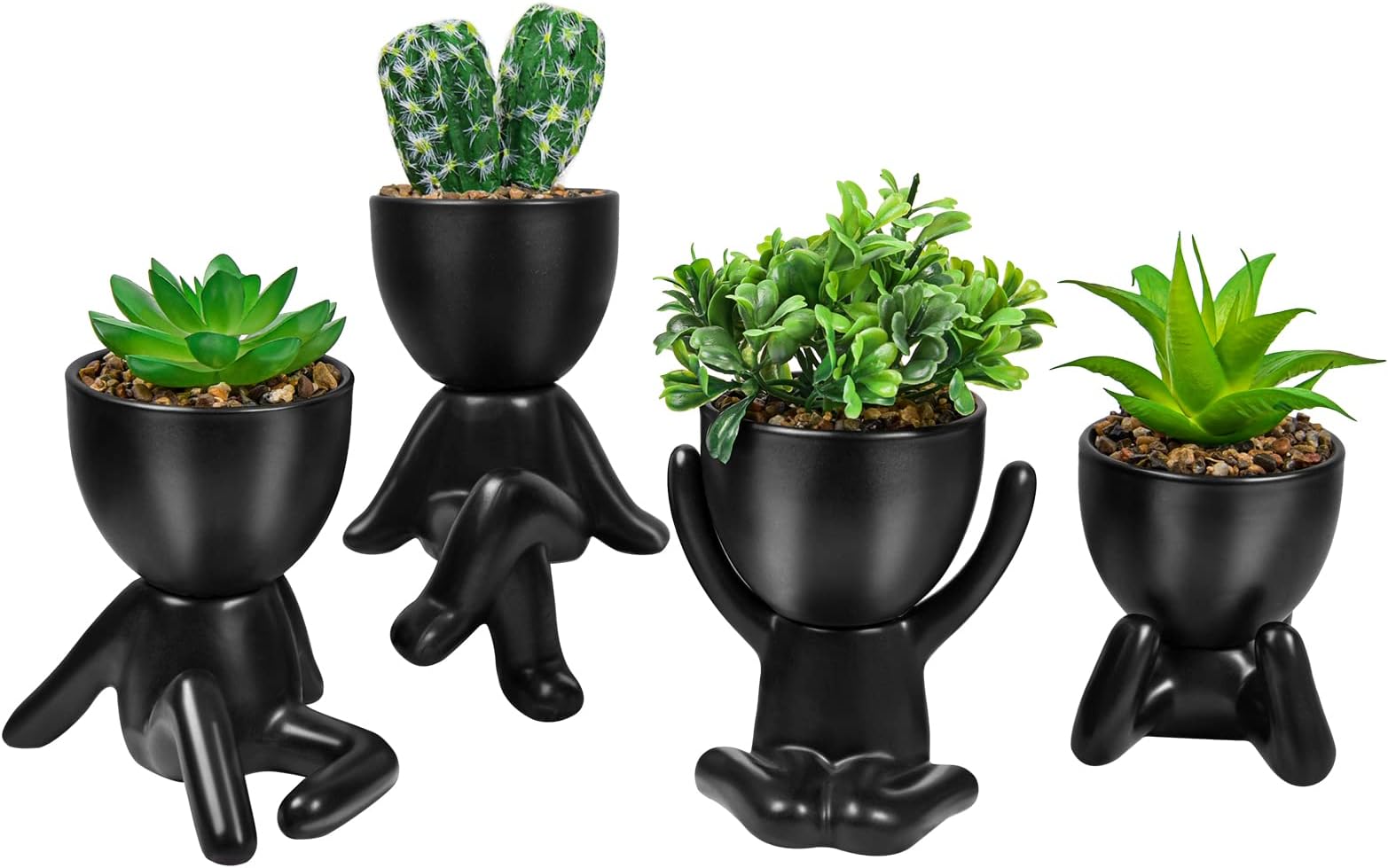 2 Pcs Cute Artificial Succulent Plants with Creative Human