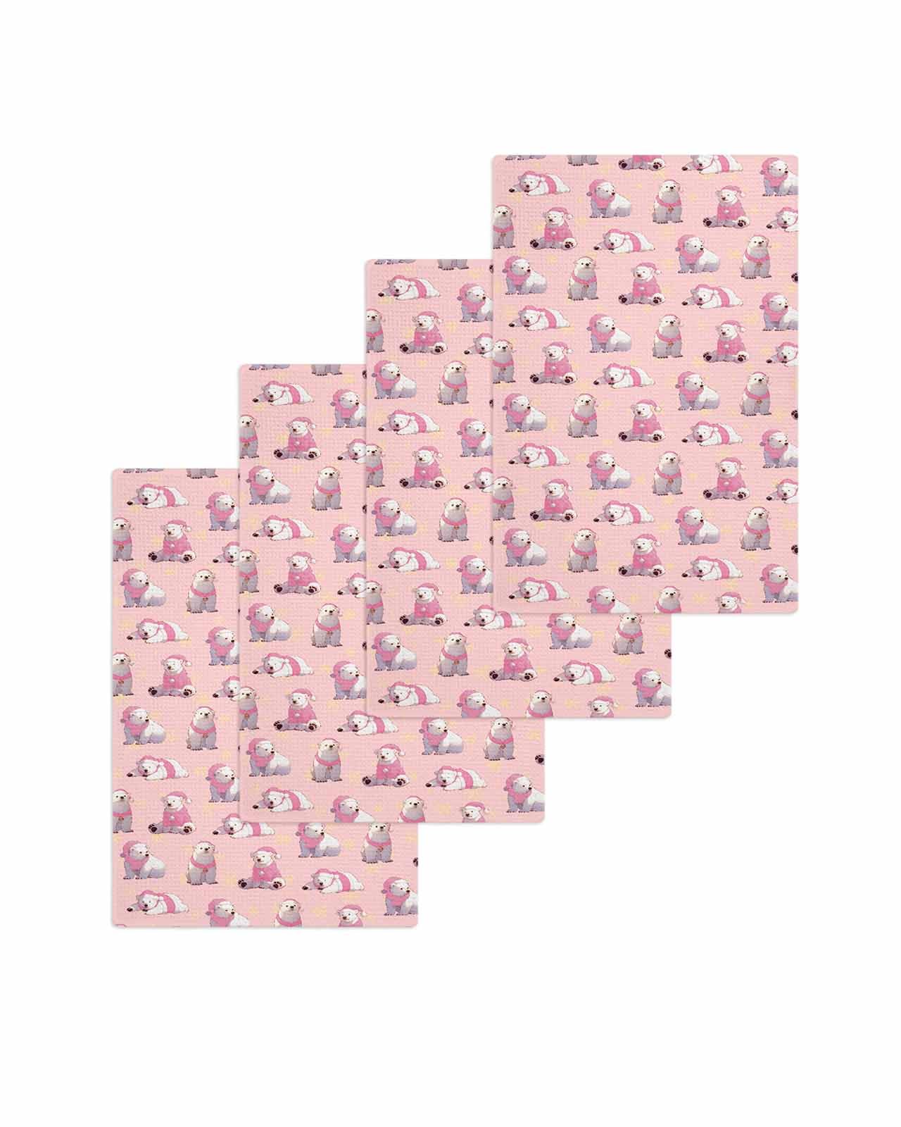 Hokiten Pink Bear Christmas Waffle Kitchen Towels Dishcloths, Winter Xmas Snowflake Absorbent Dish Towels | Hand Towels for Bathroom/Bar, 16 x 24 Inch, 4 Pcs