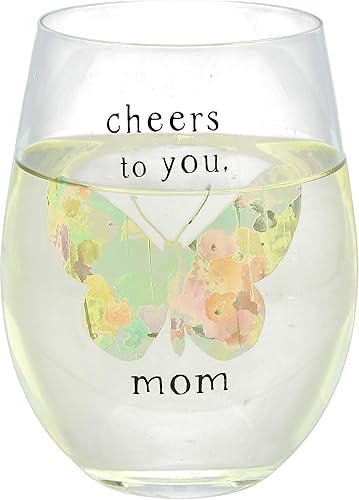 Miniatura 1 de Pavilion Gift Company Cheers To You, Mom-Rainbow Butterfly - Copa de vino sin tallo, 18 onzas, multicolor