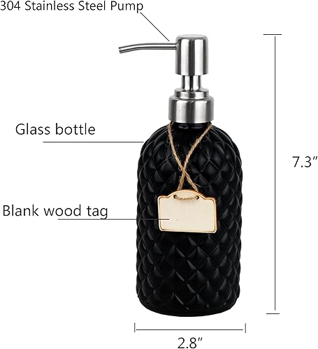 Miniatura 2 de Dispensador de jabón para manos y platos de vidrio para baño y cocina con bomba de acero inoxidable 304 (negro-2 unidades)