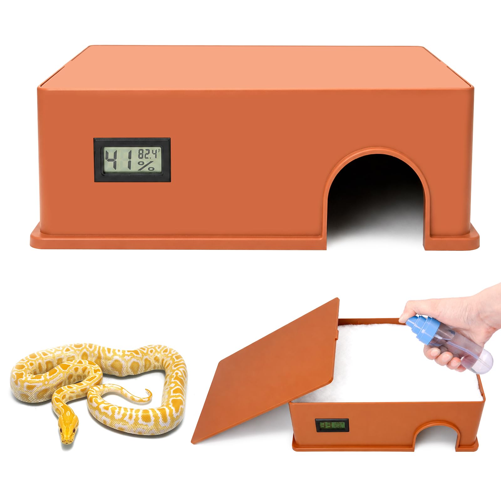 Reptile Hide Snake Hide,with a Humidification Groove Equipped with a Temperature and Humidity Sensor,Humid Hideout for Snakes,Juvenile Ball Pythons, Lizards,Leopard Geckos and Other Small Reptiles.