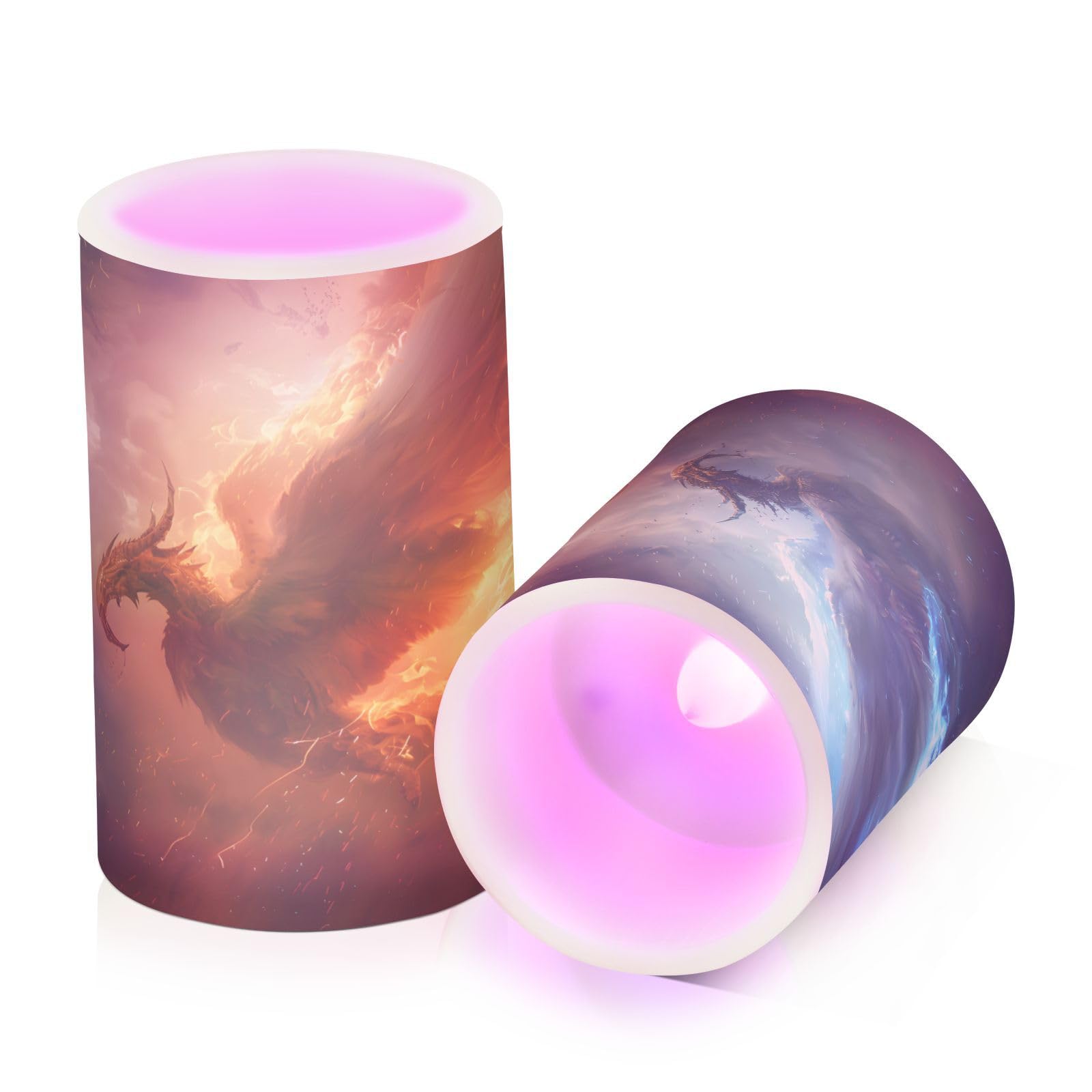 Devil's Horn Angel's Wing Flickering Flameless Candles Battery Operated with Remote Timer,Tea Light Candles LED Pillar Votive Candles set of 2 for Outdoor Indoor Decorations