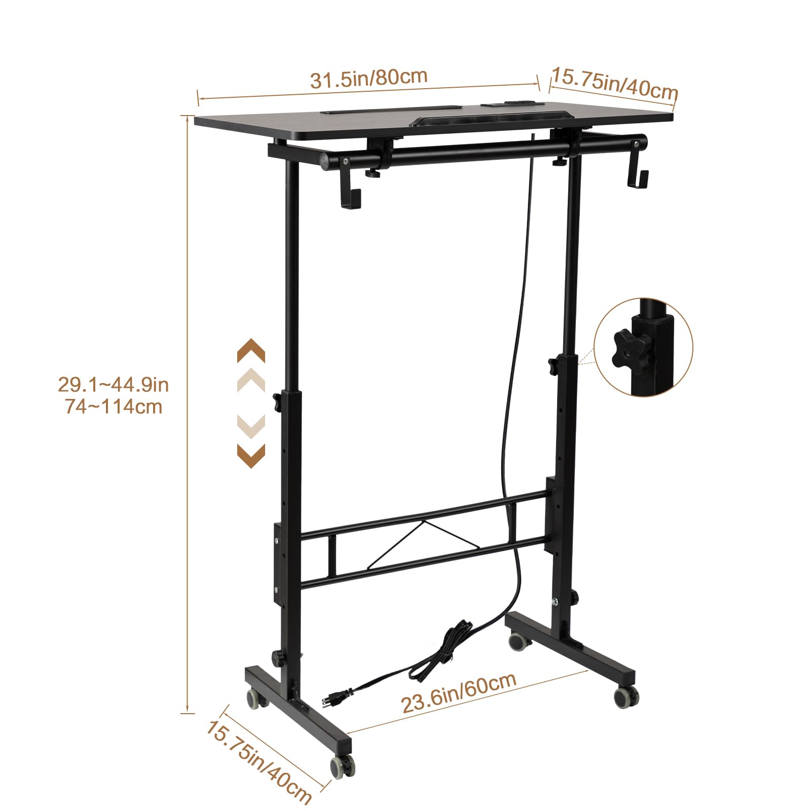 SIDUCAL Standing Desk Height Adjustable with Tiltable Tabletop Rolling Laptop Desk with Charging Station Sit Stand Portable Stand — view 2