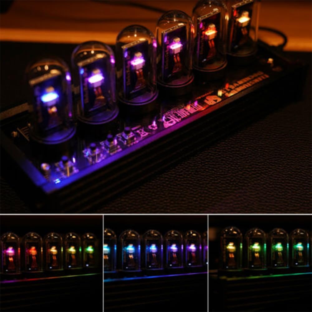 Nixie Röhrenuhr, elektronische LED-Leuchtröhre, IPS-Röhrenuhr, Heimdekoration, Display, DIY Analog Digital Tube, Digitaluhr mit 6-stelliger LCD-Zeituhr, Desktop Digitaluhr Dekoration Geschenk, 5V USB