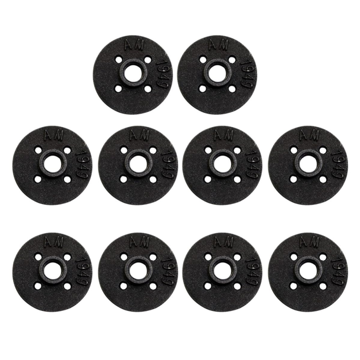 Bride de Plancher Filetée 1/2 Pouce, Lot de 10, Fer Noir
