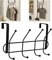 Porta Cabideiro Gancho Multiuso Banheiro Lavanderia Metal Inox Cromado Pendurar Chapeu Toalhas Vassouras Roupas Bolsas Casacos Encaixe na Porta Suporte Reforçado Sem Furos (Preto)