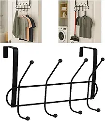 Porta Cabideiro Gancho Multiuso Banheiro Lavanderia Metal Inox Cromado Pendurar Chapeu Toalhas Vassouras Roupas Bolsas Casacos Encaixe na Porta Suporte Reforçado Sem Furos (Preto)