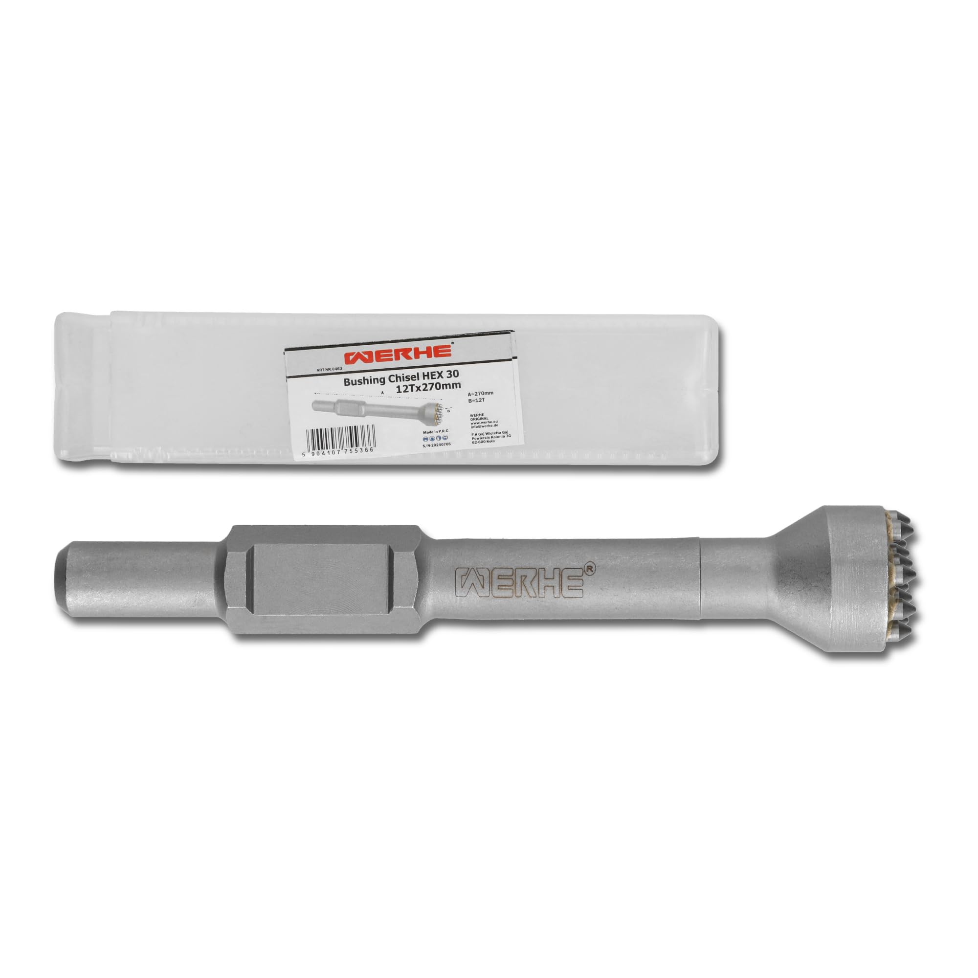 WERHE® Bocciardatore HEX30 – 12 denti, 270 mm – Robusto utensile a scalpello per la lavorazione del calcestruzzo – quadrato