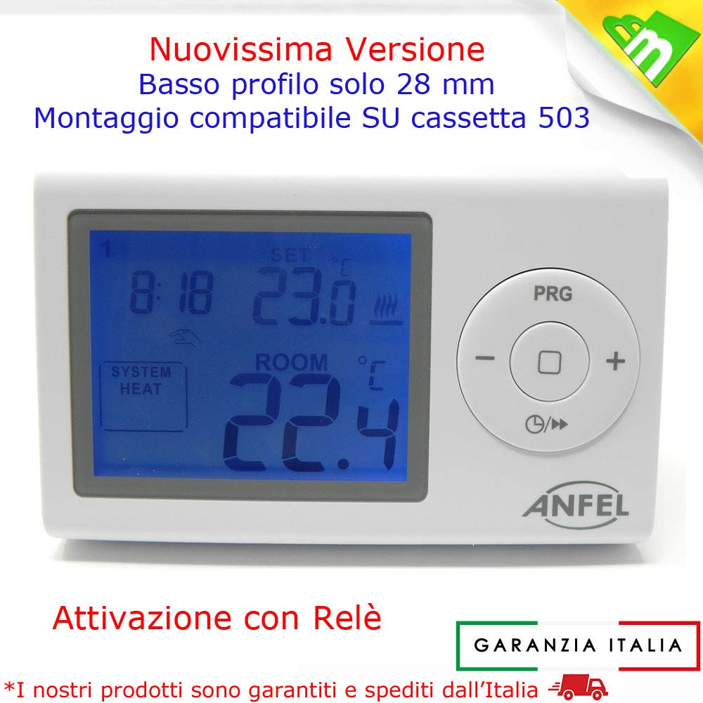 Cronotermostato, Funzione Caldo/Freddo, Digitale Avanzato DISPLAY GRANDE 3", Bianco blocco tasti BLUE