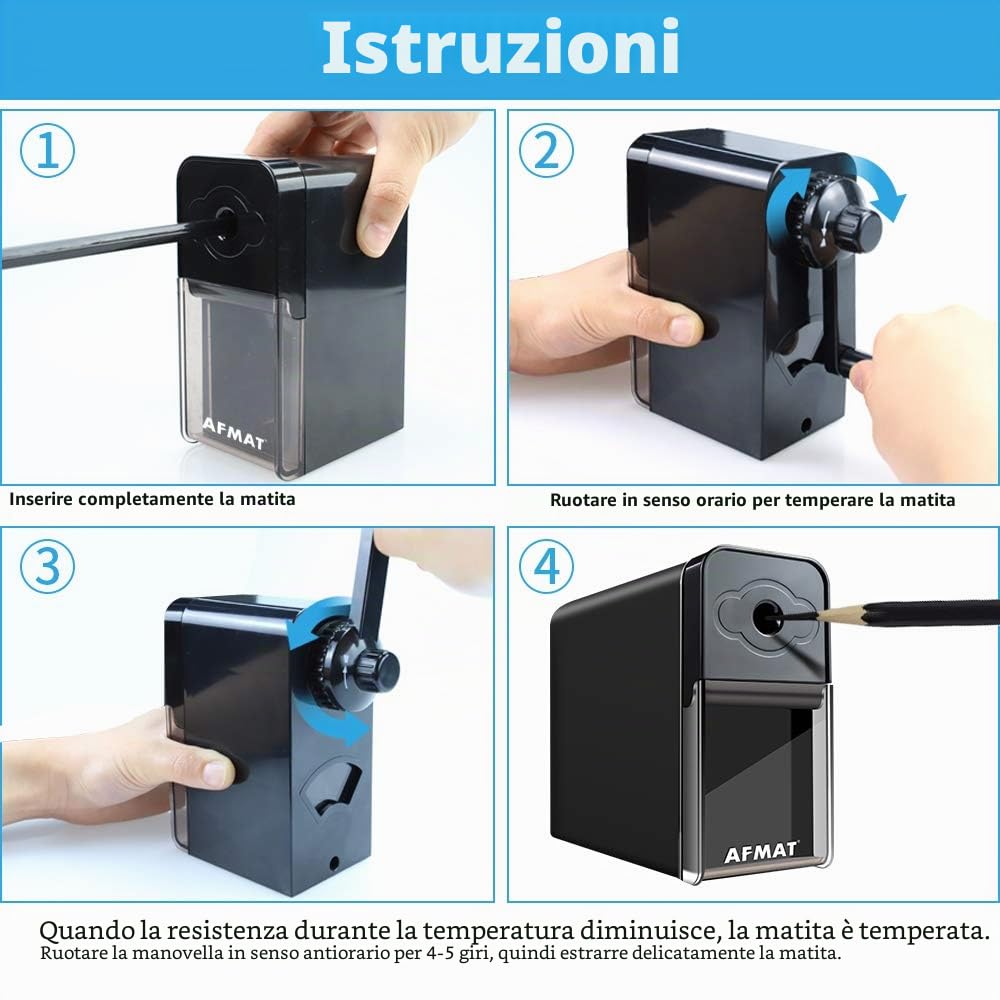 AFMAT, Temperamatite a punta lunga, punte lunghe 8-20 mm, affilatura regolabile e autofilettante, temperamatite per artisti, manuale, per carboncini, arte, disegno, schizzi, matite colorate