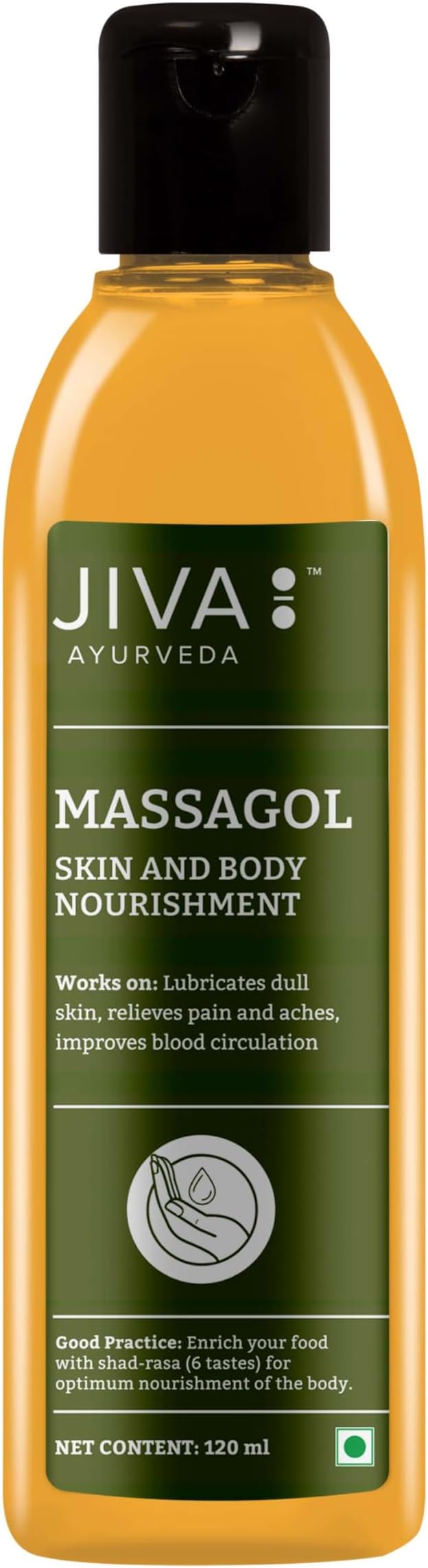 Jiva Massagol Oil 120ml | 100% Ayurvedic Formula | Reduces Muscular Stiffness & Pain | Rejuvenates Nervous System | Enhances Blood Circulation, And Prevents Sagging Skin & Wrinkles (Pack Of 1)