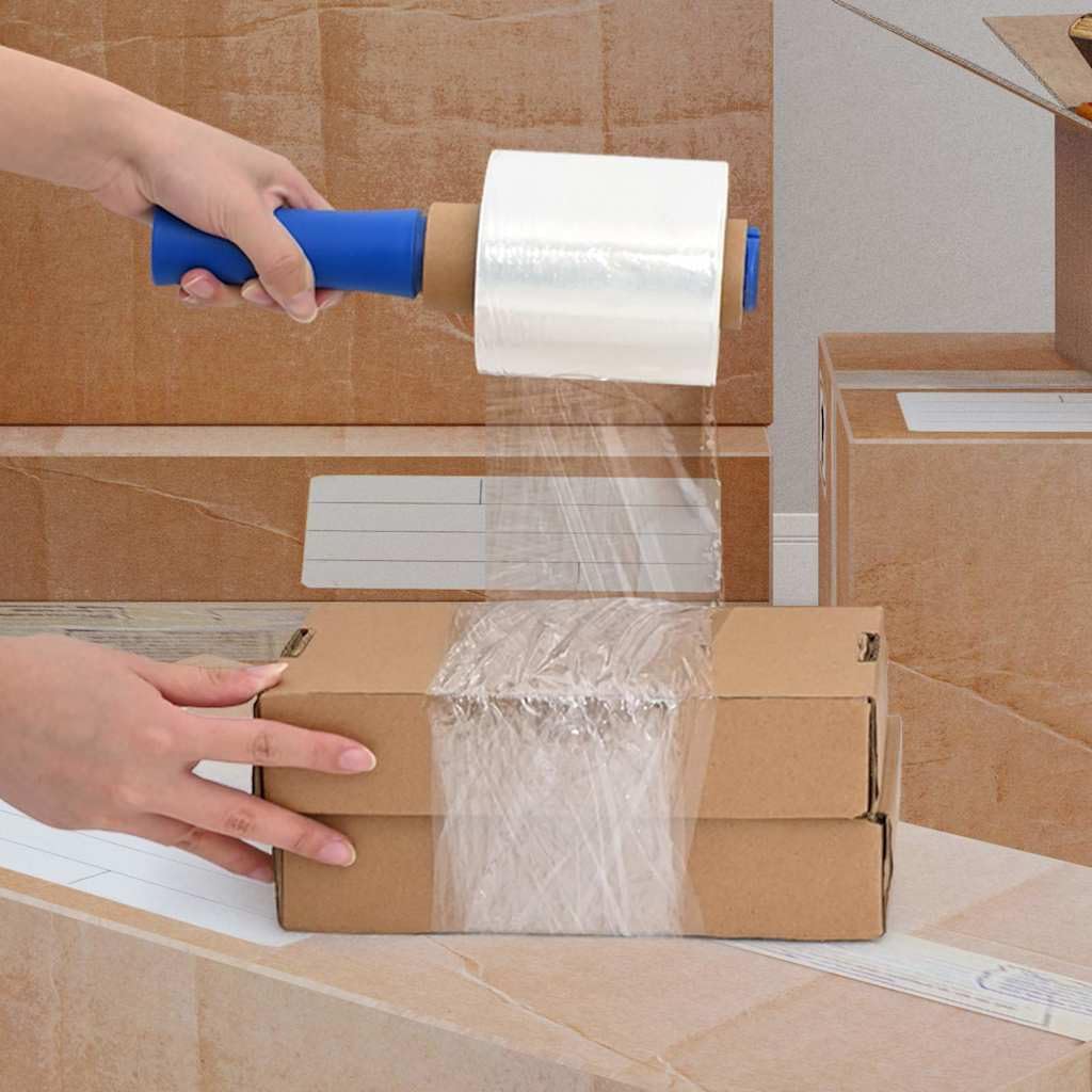 Stretchfolien 50 Stück transparent 23 µm 10 cm x 150 m PE Verpackungsmaterial mit Griff für Kartonage Versandbedarf Polsterfolie Füllmaterial Schutz bei Transport und Lagerung
