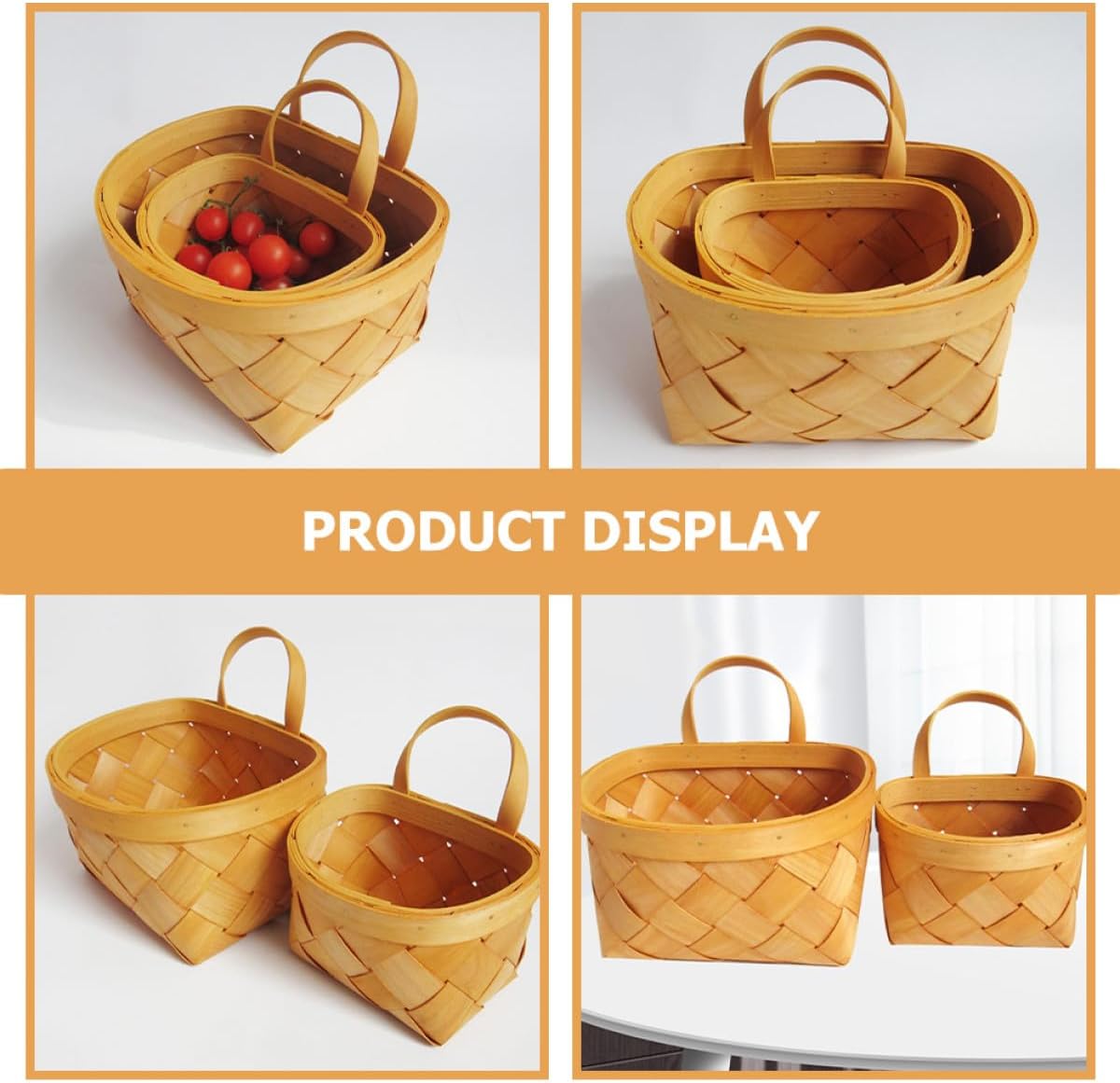 Kichvoe 2pcs Small Woven Wall Hanging Flower Baskets with Rustic Wood Panels, Kitchen Storage Basket Set for Vegetables and Garlic Organization