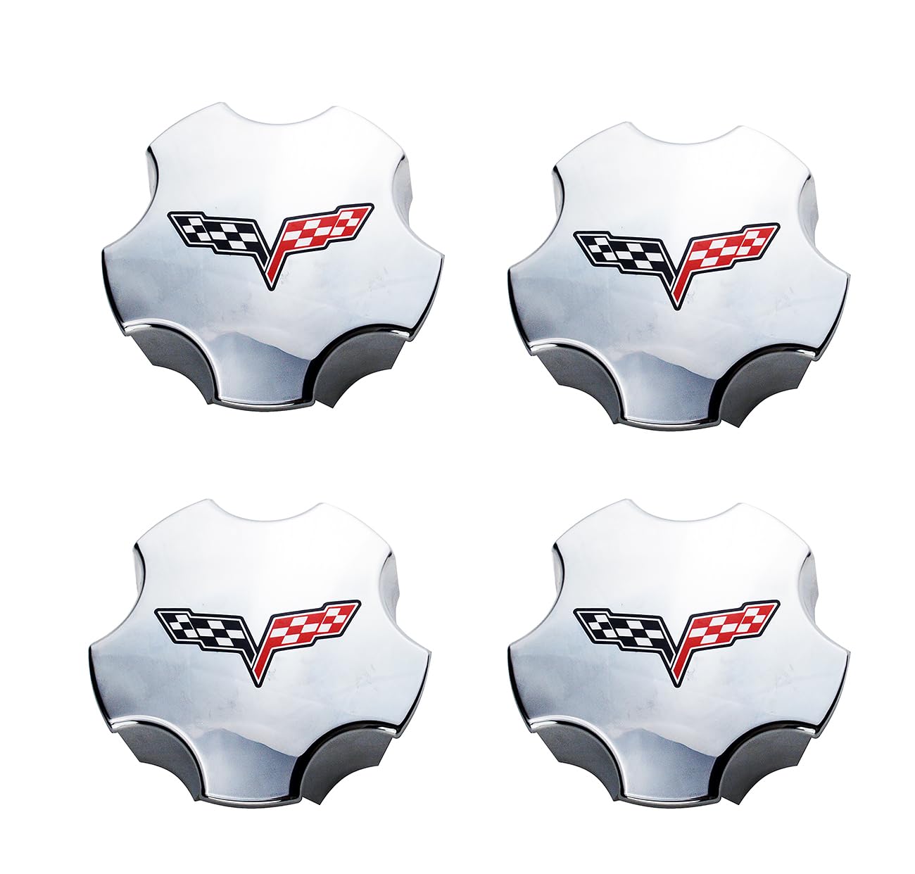 4Pc 2005 2006 2007 Corvette C6 Cross Flag Logo Wheel Center Hub Cap (Chrome Red)