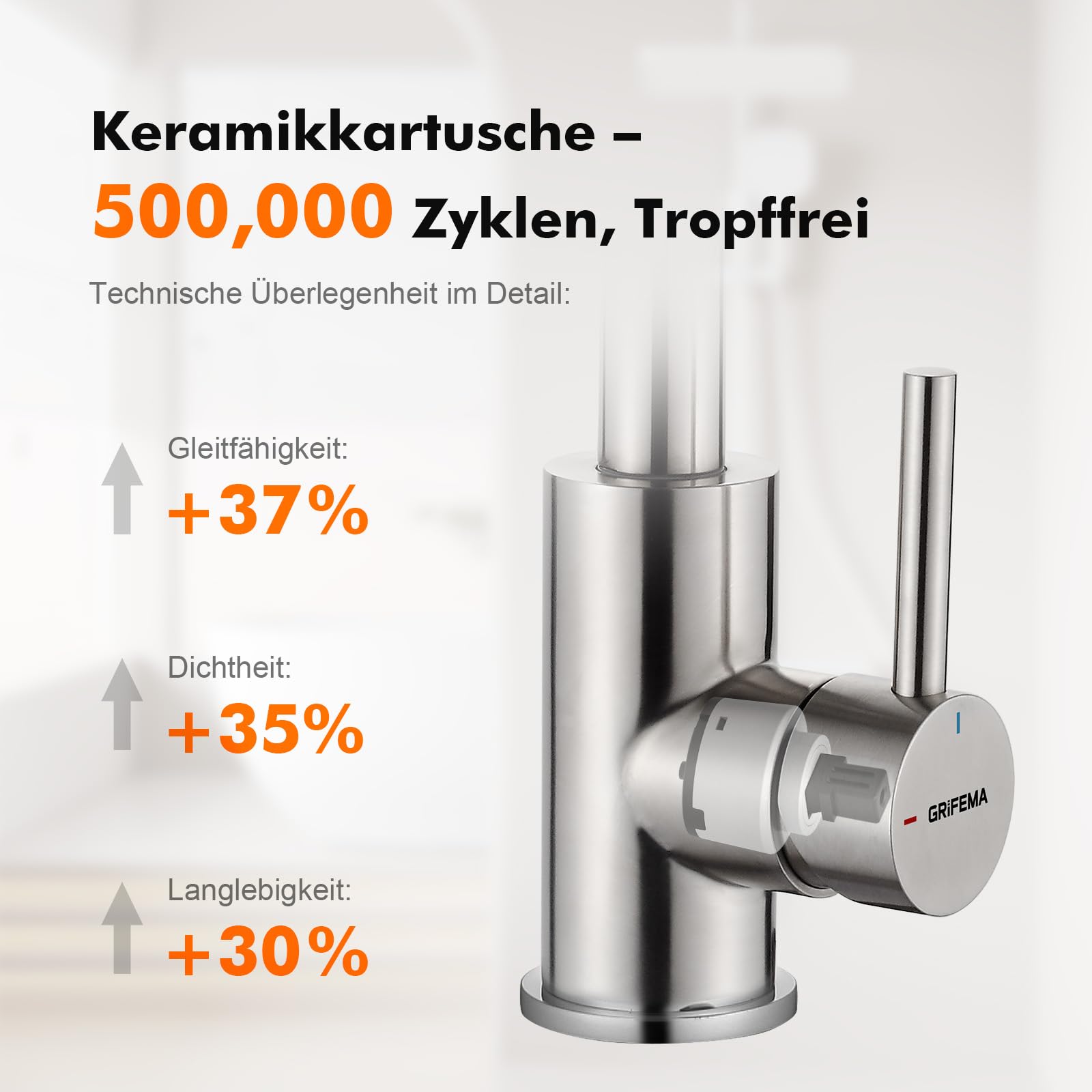 GRIFEMA mitigeur lavabo en laiton avec bec orientable 360° | Eau chaude et froide, aérateur anti-éclaboussures, installation avec flexibles