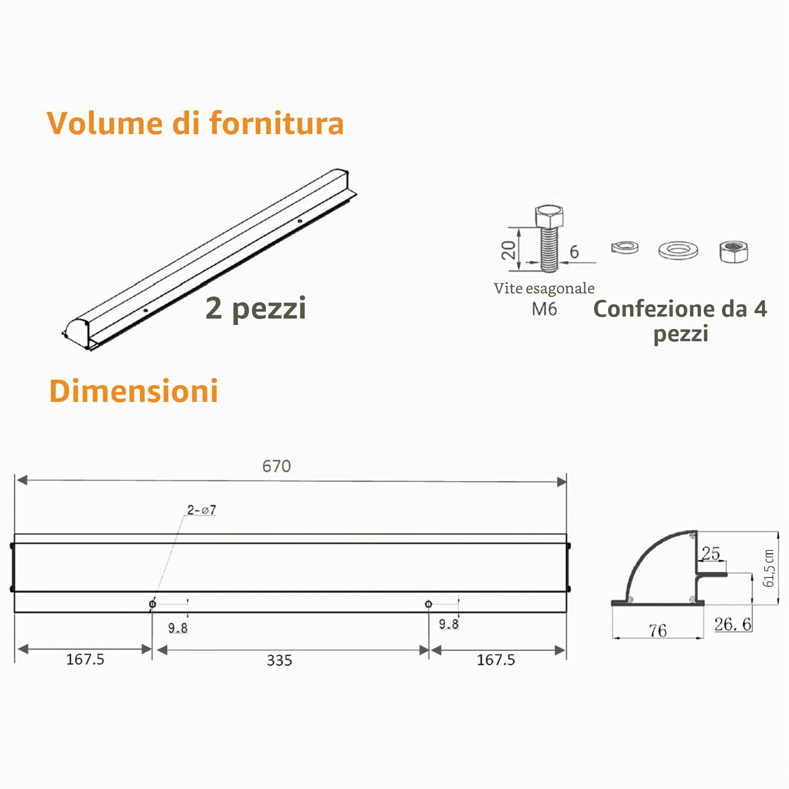 enjoy solar Staffa per pannello solare in alluminio da 670 mm, guida per tetto di contenimento in nero con fori preforati, ideale per camper caravan barca