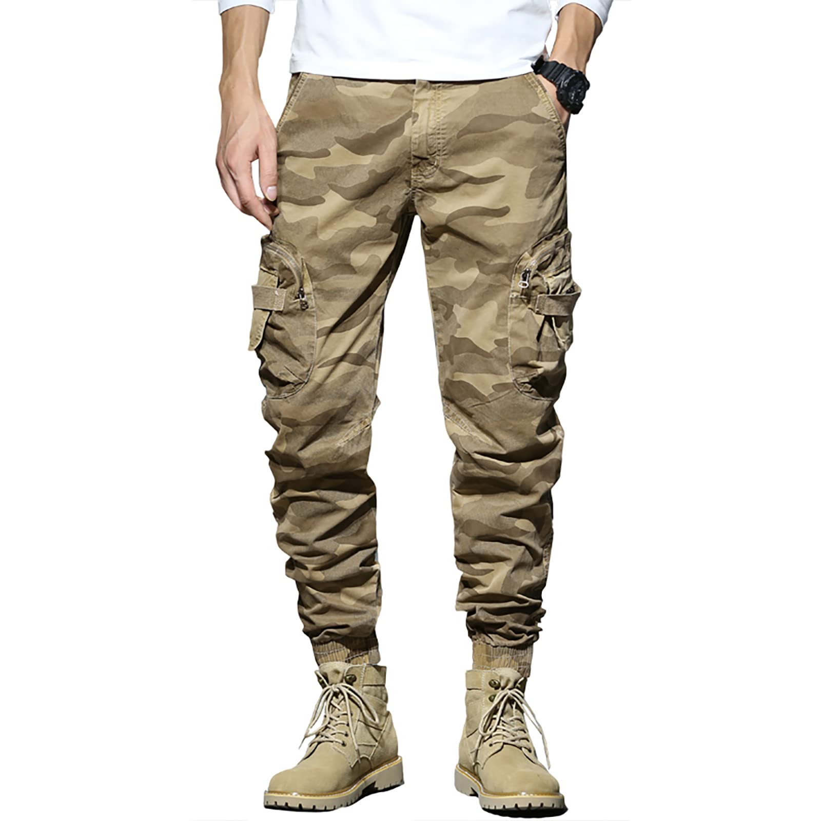 SRZYMJ Herren Cargohose Kurz Stretch jogginghosegröße 94 dünne Freizeithose Outdoor Kleidung 3/4 Trainingshose sportbekleidung Softshellhose Lange Unterhosen Baumwolle Winter Trekkinghose MTB Khaki