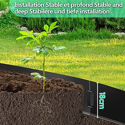 Vigevee Rasenkante verzinkt Metall, 5m 10m 15m 20m 25m 30m 35m 40m 45m 50m 100x15cm oder 100x18cm Beeteinfassung Mähkante Palisade Gartenbeet, Schwarz (Länge 5m - Höhe 18cm)